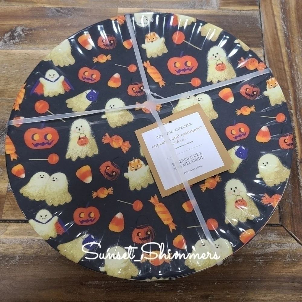 8PC Cupcakes & Cashmere Halloween GHOST Jack Pumpkin Melamine Dinner Plate SET